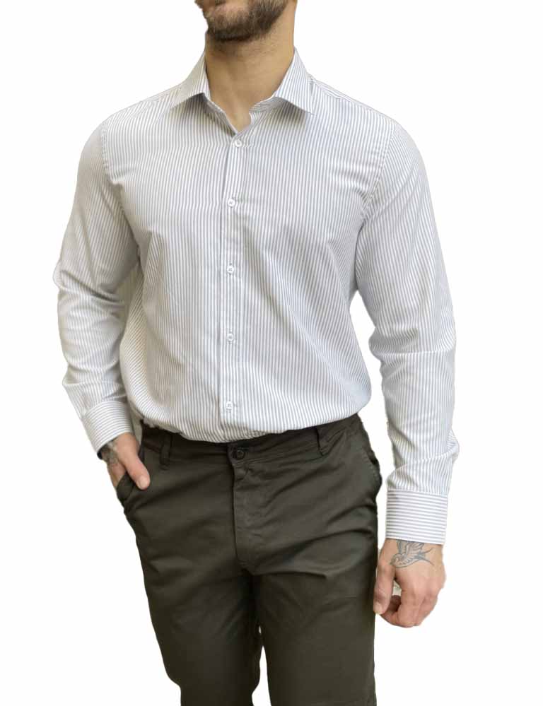 Ανδρικό πουκάμισο με γιακά λευκό με πράσινη ρίγα 2097P φωτογραφία